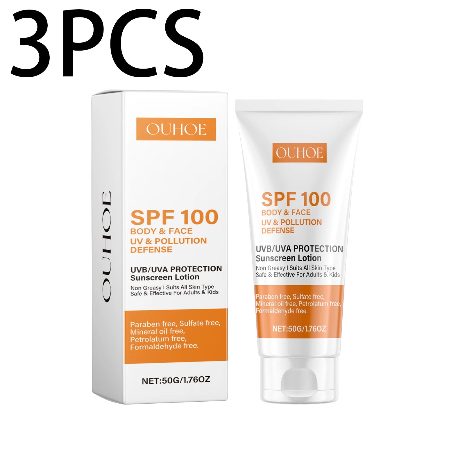 Face & Body Sunscreen Non-Greasy SPF 100+ Facial Sunblock UVA & UVB Protection Sunblocking Cream Anti Aging for Summer Beach