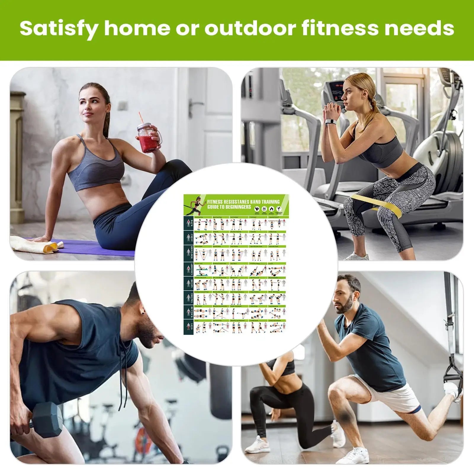 Exercise Chart Resistance Bands Guide Planner Guide Gym Decor Womens Strength Training for Muscle Building Stretching Yoga